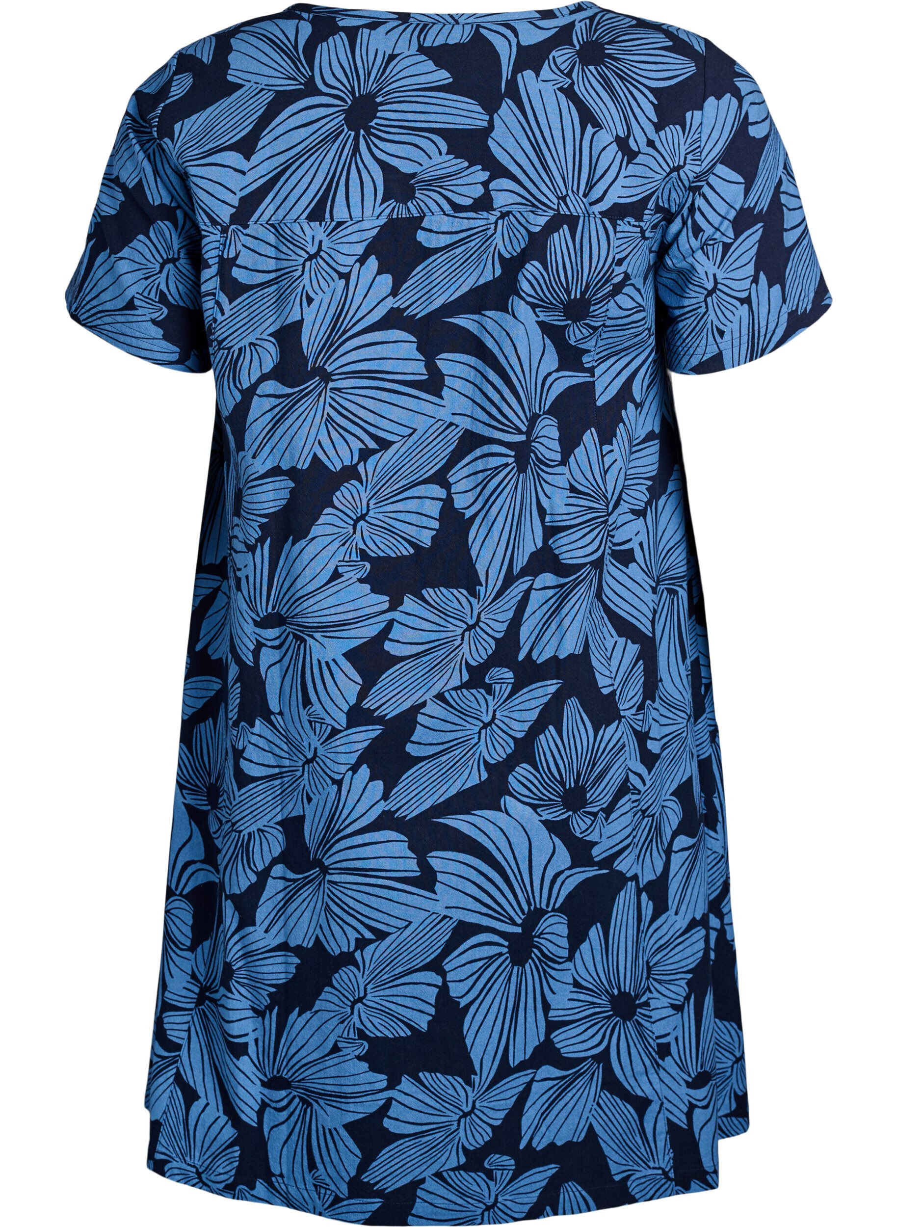 ZizziKorte a-lijn jurk met bloemenprint, Blauw, Packshot image number 1