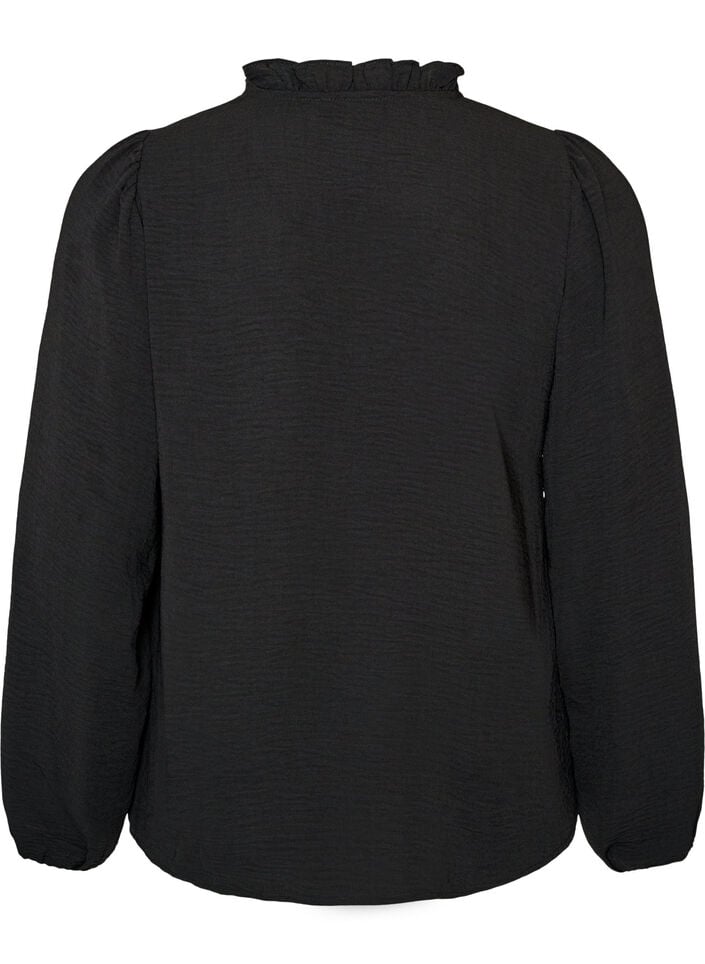 Blouse avec col en V et bande en crochet, Noir, Packshot image number 1