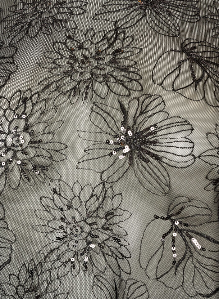 Blouse en mesh avec fleurs et sequins, Noir, Packshot image number 2