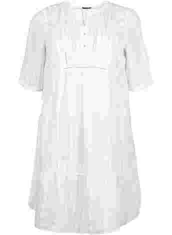 gestreepte viscose jurk met kanten lint