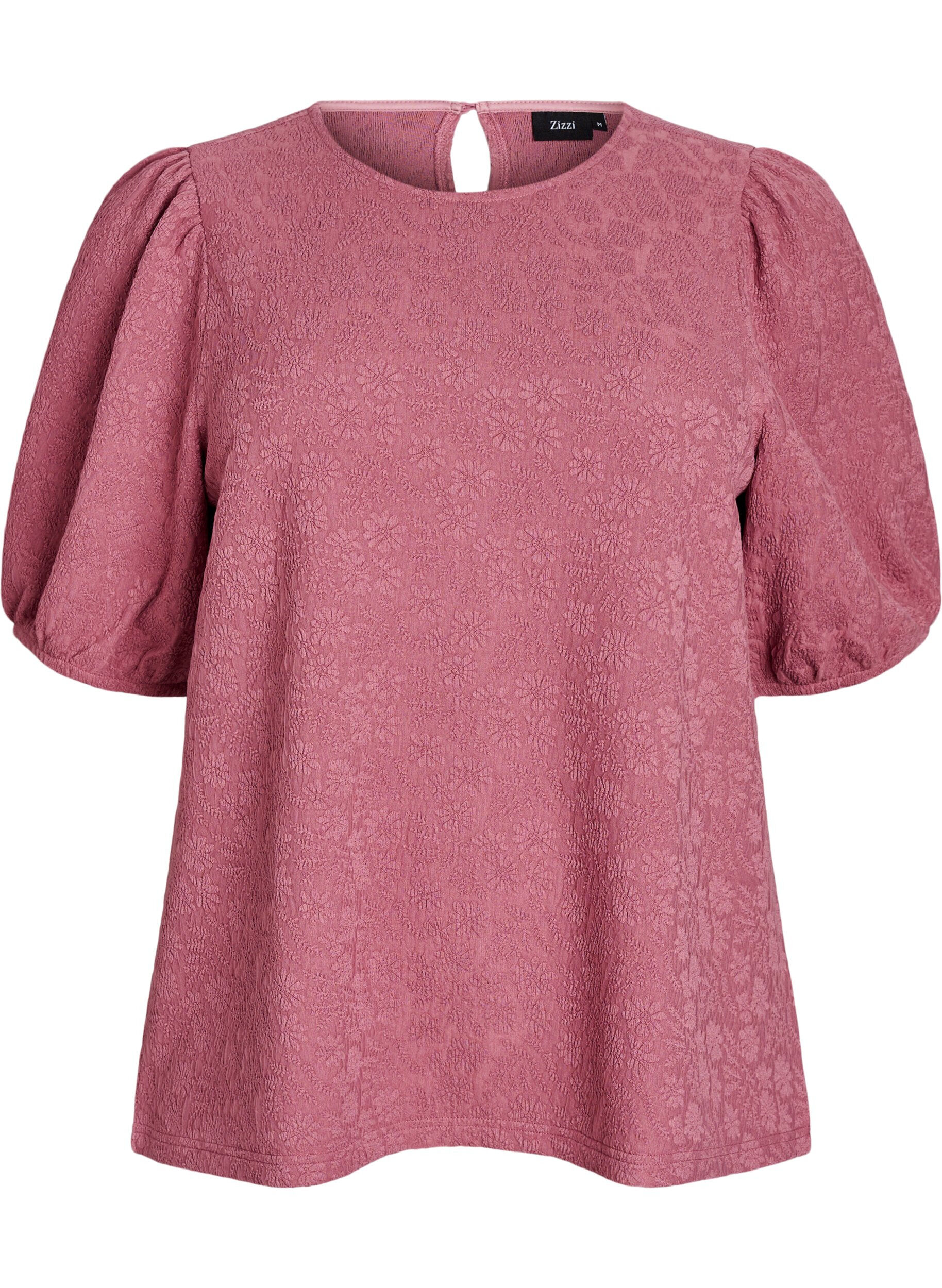 ZizziGestructureerde blouse met korte mouwen, Rood, Packshot image number 0