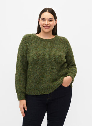 Pull en tricot avec de la laine et des manches raglan, Winter Moss, Model image number 0