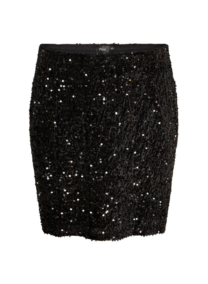 Jupe courte &agrave; sequins, Noir, Packshot image number 0