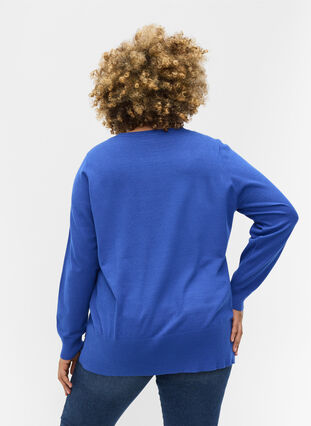 Pull en tricot avec fente, Dazzling Blue Mel., Model image number 1