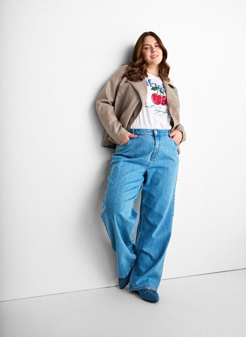 Veste biker en similicuir, Gris, Model image number 3