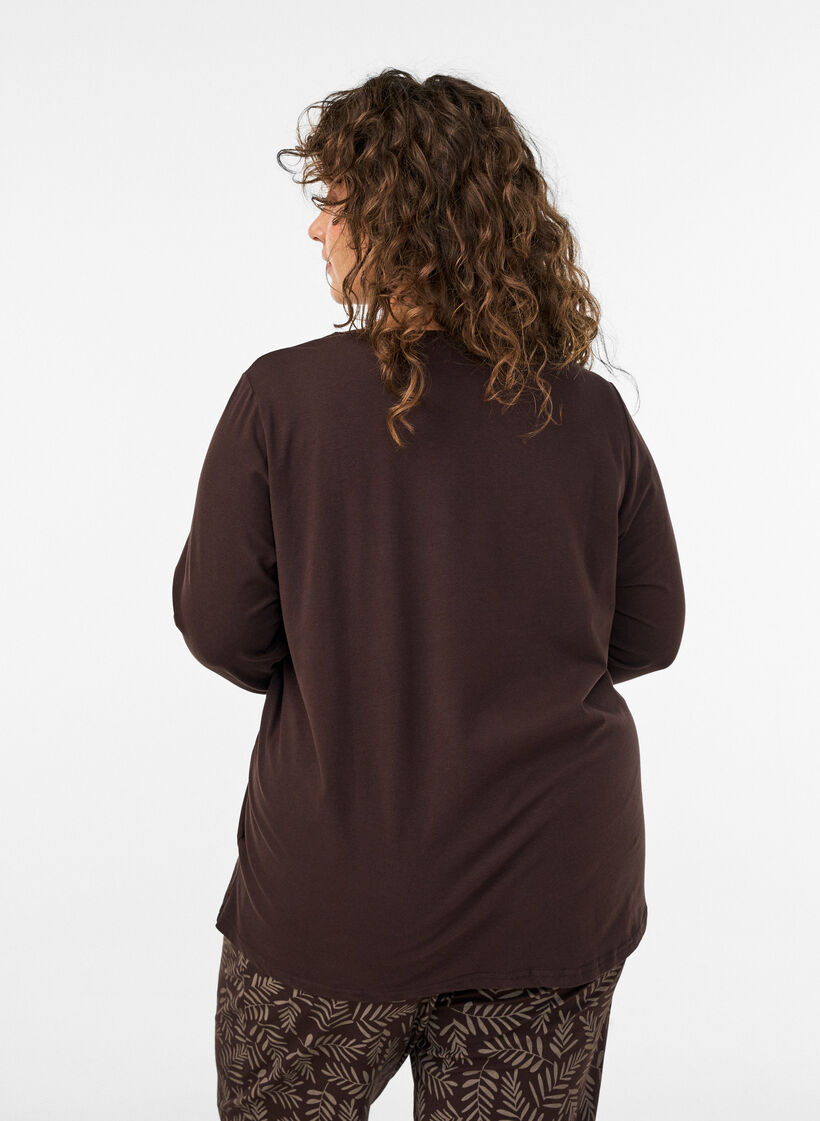 Katoenen pyjama top met hartjesprint, Bruin, Model image number 2