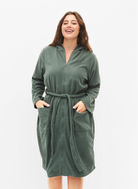Robe de chambre avec fermeture éclair et capuche, Balsam Green, Model