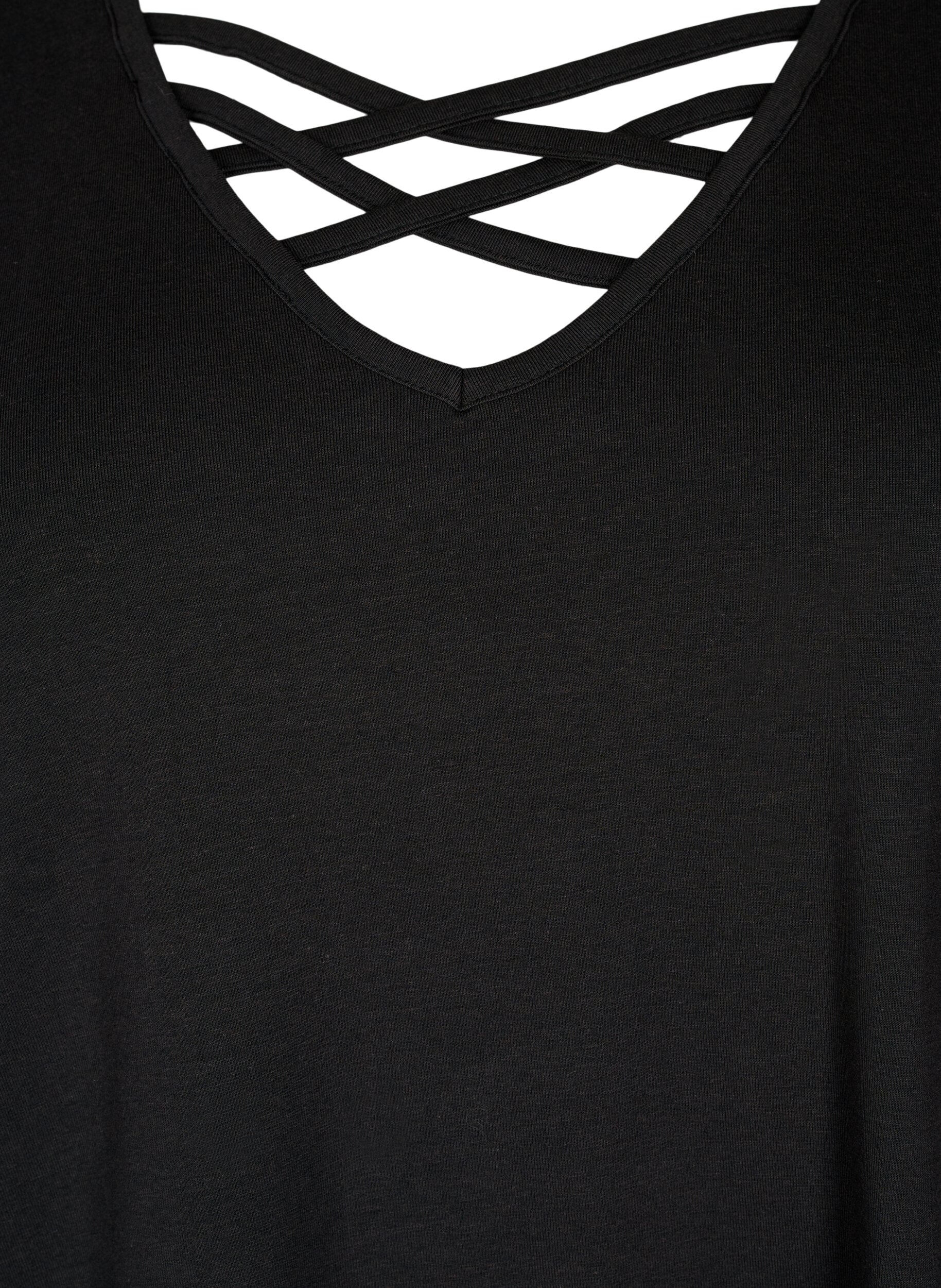 ZizziT-shirt met v-hals en kruisdetail, Black, Packshot image number 2