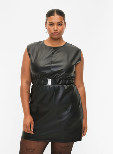 Robe courte aspect cuir, Black, Model image number 0