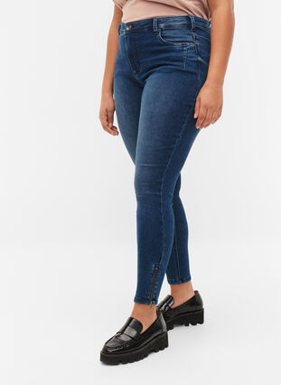 Cropped Amy jeans met rits, Dark blue denim, Model image number 3