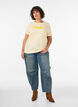 T-shirt en coton bio avec inscription en velours, Jaune clair, Model image number 1
