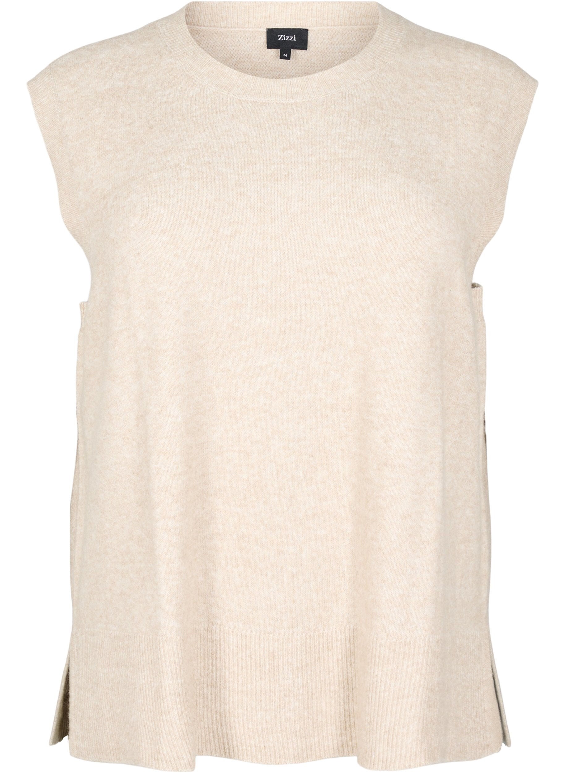 ZizziGilet tricot&eacute; avec bords c&ocirc;tel&eacute;s, Beige, Packshot image number 0