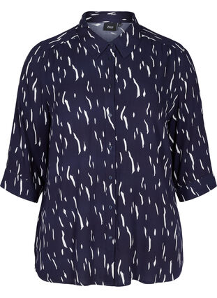Viscose blouse met 3/4 mouwen en print, Night Sky Rain, Packshot image number 0