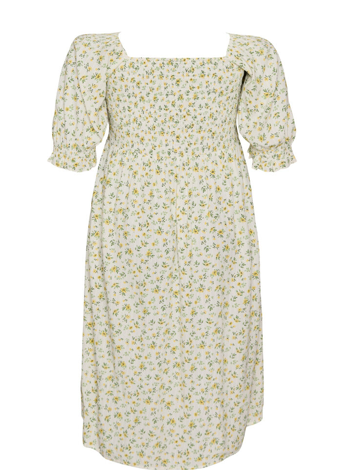 Gebloemde viscose zomerjurk, Wit, Packshot image number 1