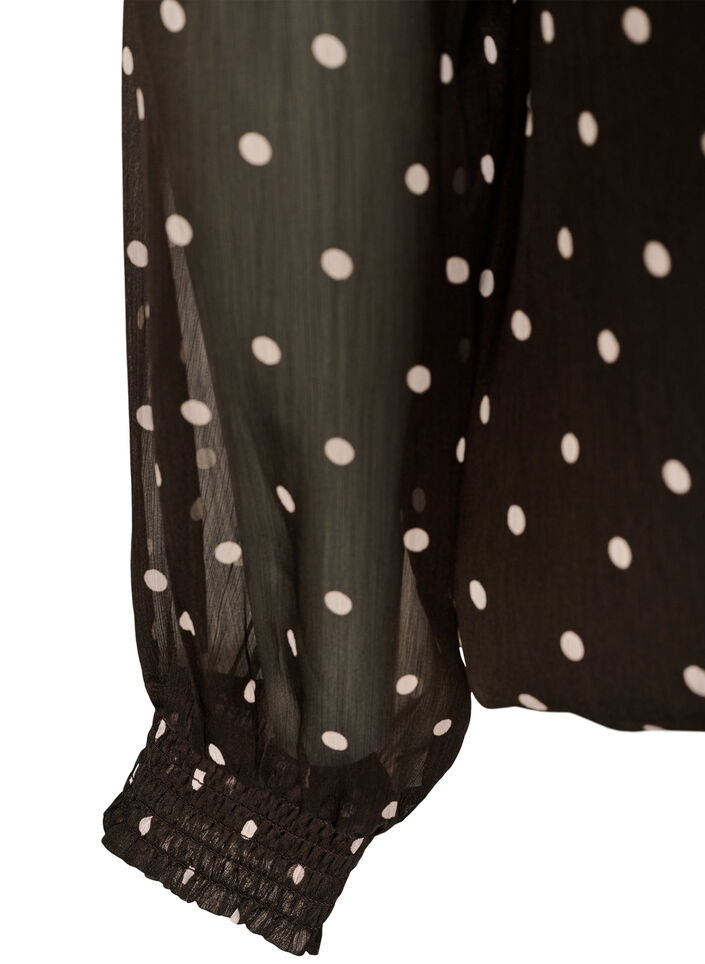Blouse en mousseline &agrave; pois avec manches transparentes, Marron, Packshot image number 3