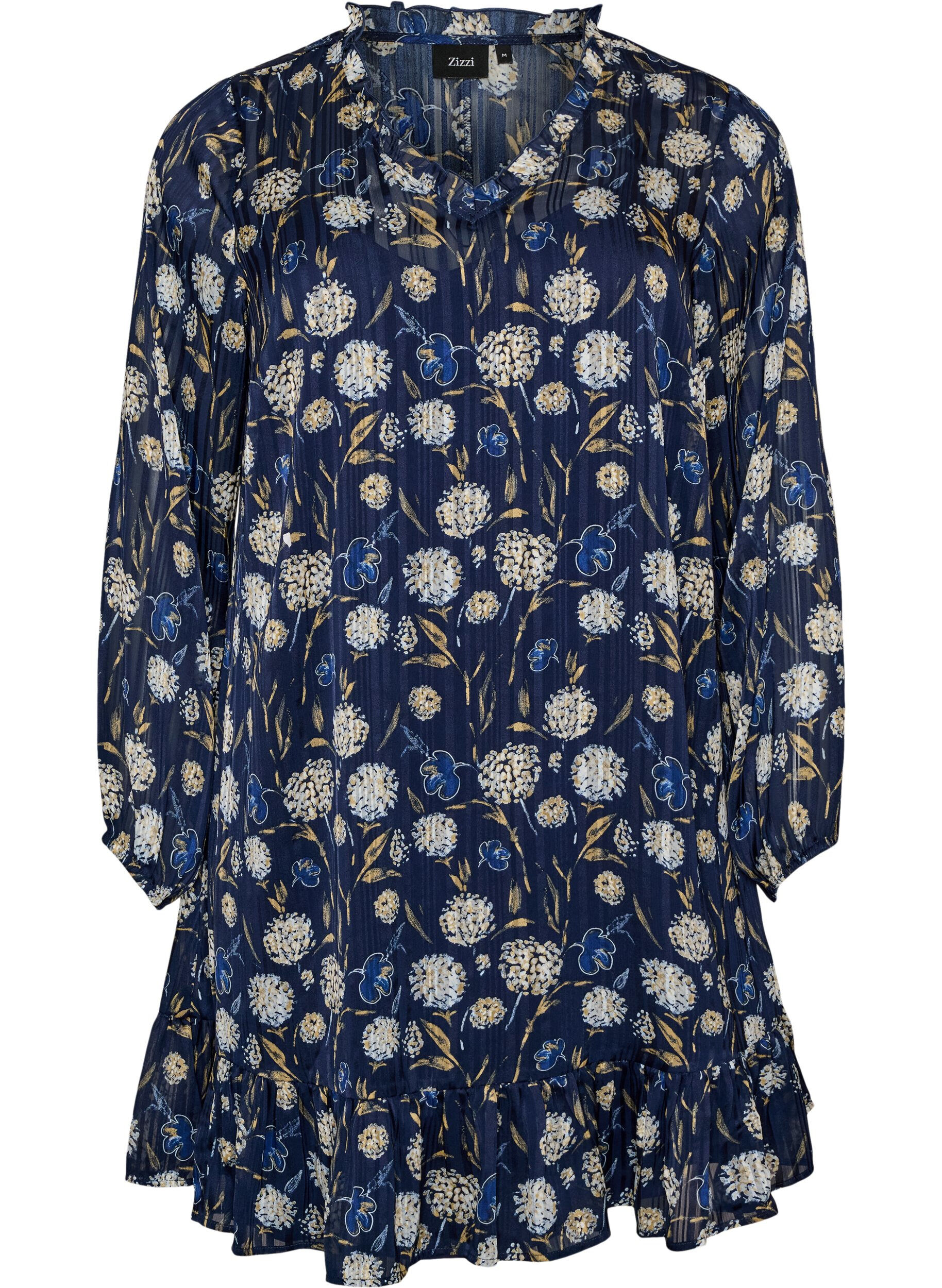 ZizziRobe &agrave; motifs avec volants et manches longues, Bleu, Packshot image number 0