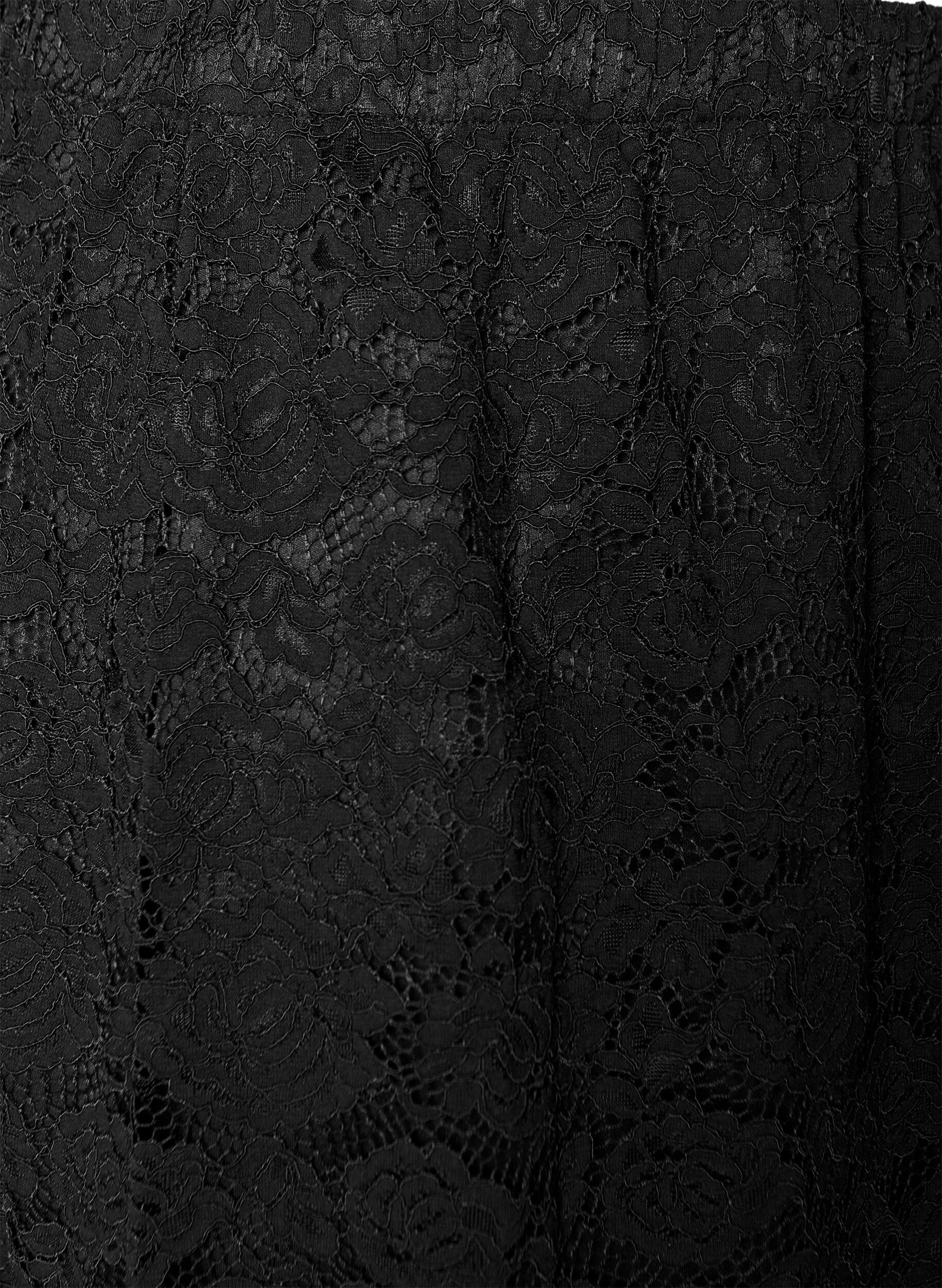 Zizzi Jupe midi en dentelle avec taille &eacute;lastique, Noir, Packshot image number 2