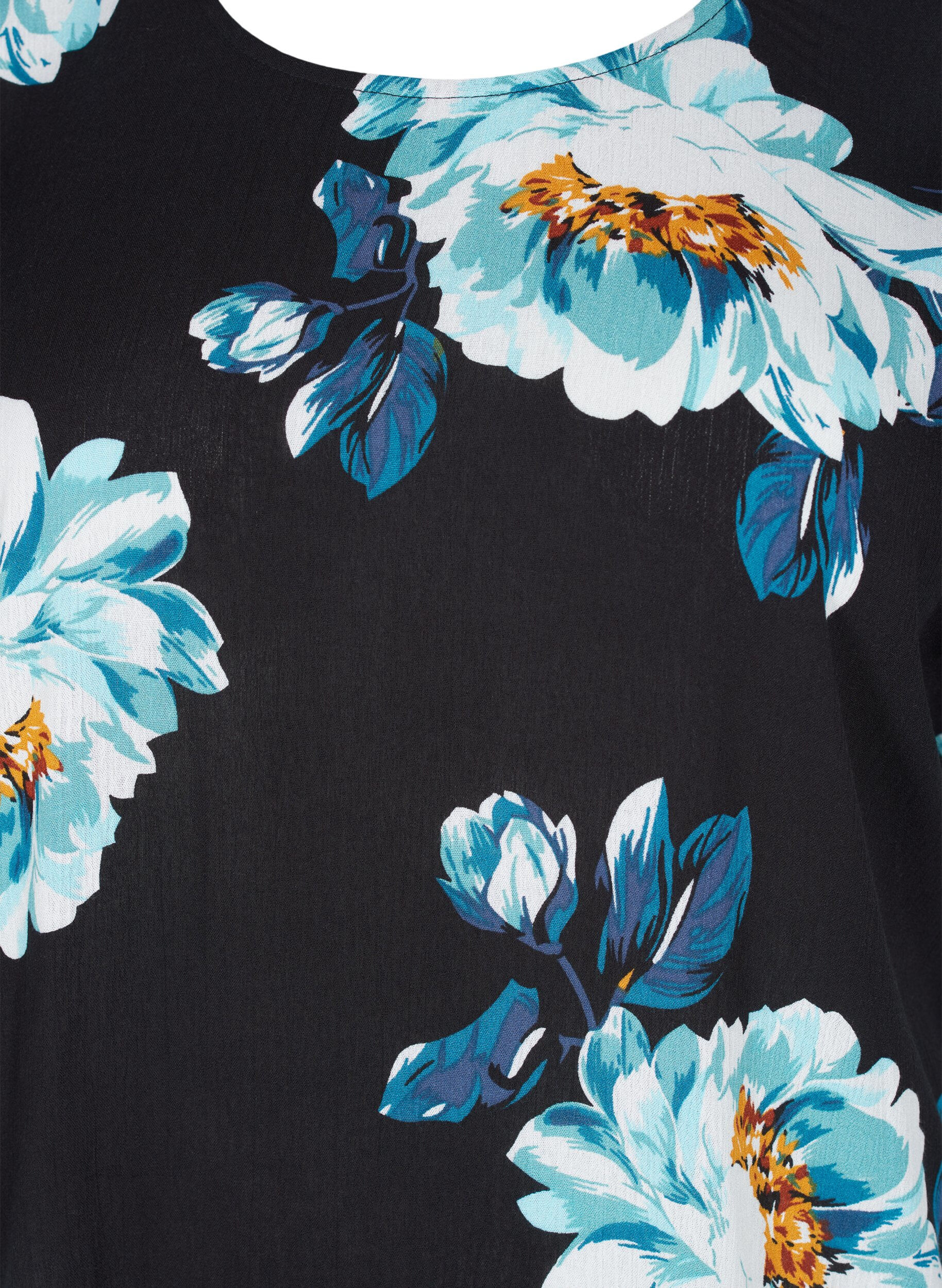 ZizziViscose top met korte mouwen en bloemenprint, Black Big Flower, Packshot image number 2