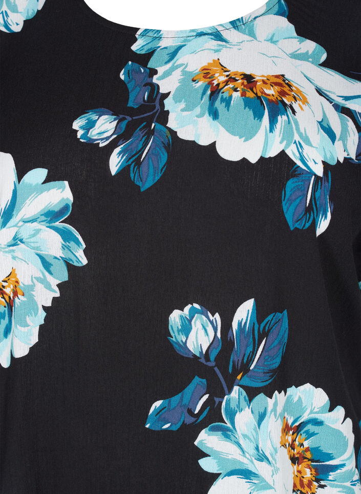 Blouse en viscose à manches courtes avec imprimé floral, Black Big Flower, Packshot image number 2