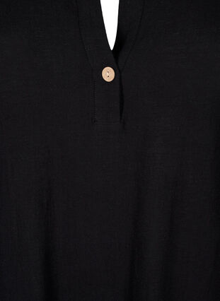 Tunique à manches 3/4 en coton mélangé et lin, Black, Packshot image number 2