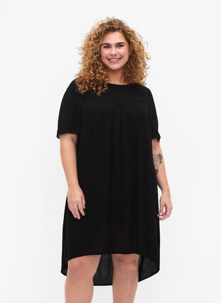 Viscose jurk met kanten randje, Black, Model image number 0