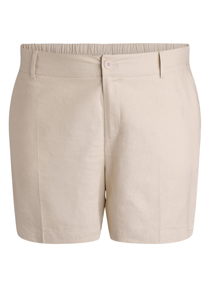 Bermuda shorts met hoge taille in linnen en viscose, Beige, Packshot image number 0