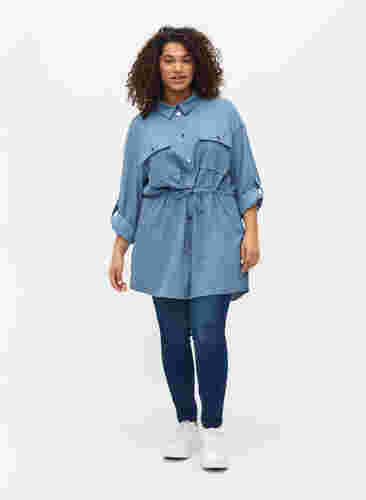Blouse jas met lange mouwen, koordsluiting en zakken, Blue Shadow, Model image number 2