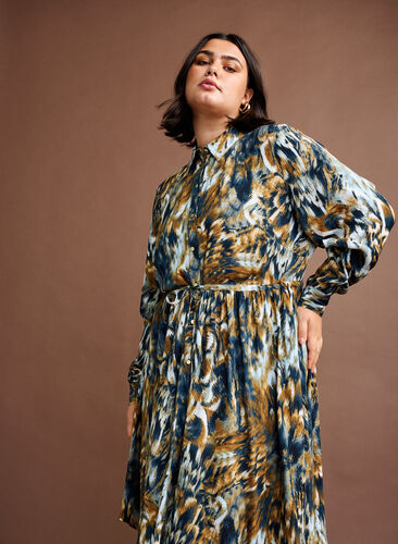 Viscose blouse jurk met print en verstelbare taille, Rubber AOP, Image image number 1