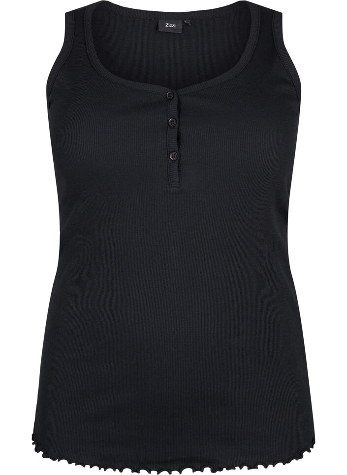 Ribtanktop met knopen, Black, Packshot image number 0