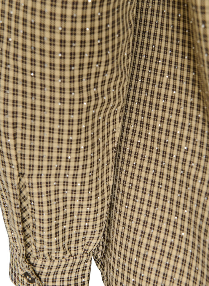 Shirt met klein ruitpatroon en strasstenen, Bruin, Packshot image number 3
