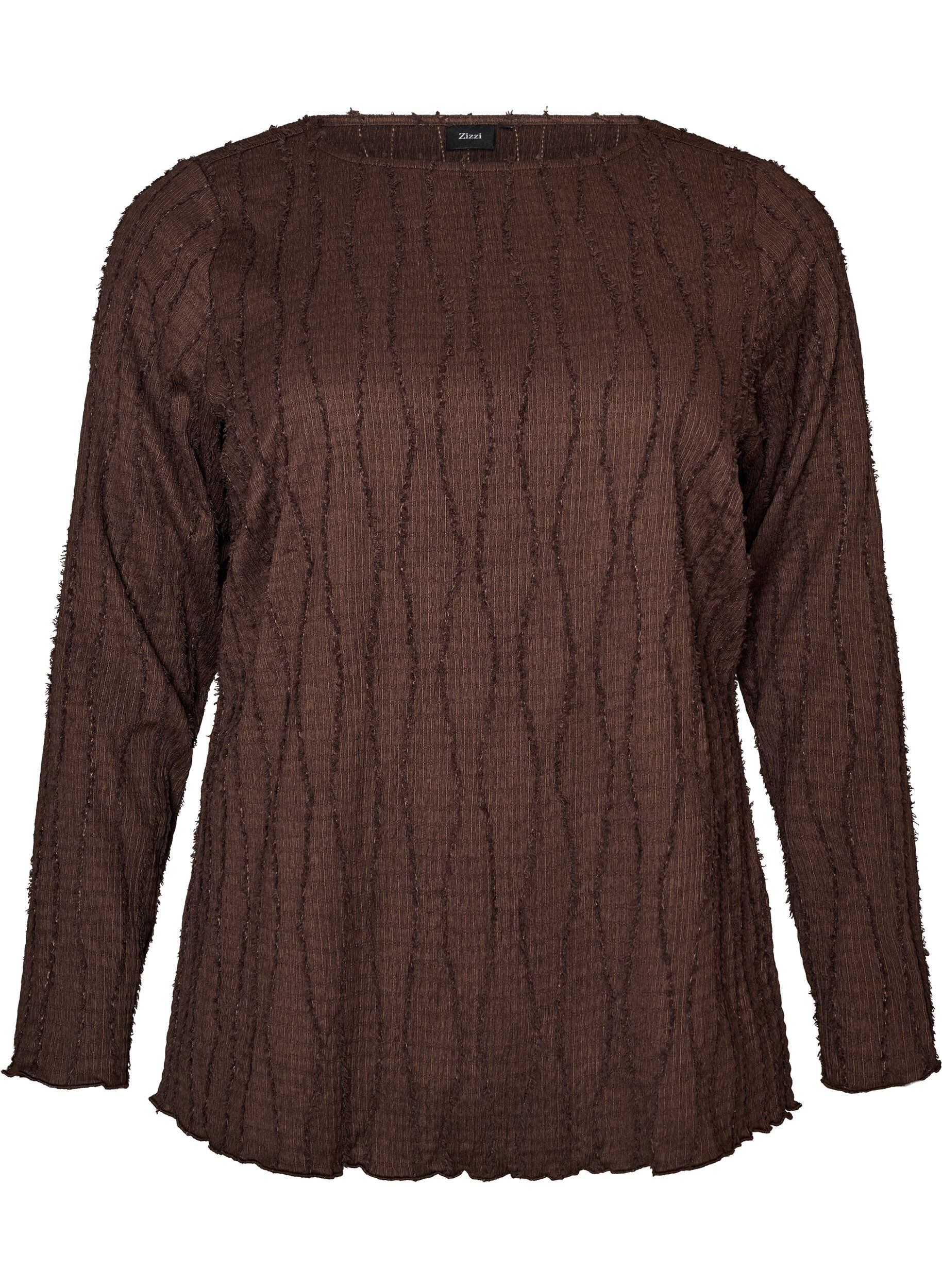 ZizziJersey blouse met een golvende textuur, Bruin, Packshot image number 0