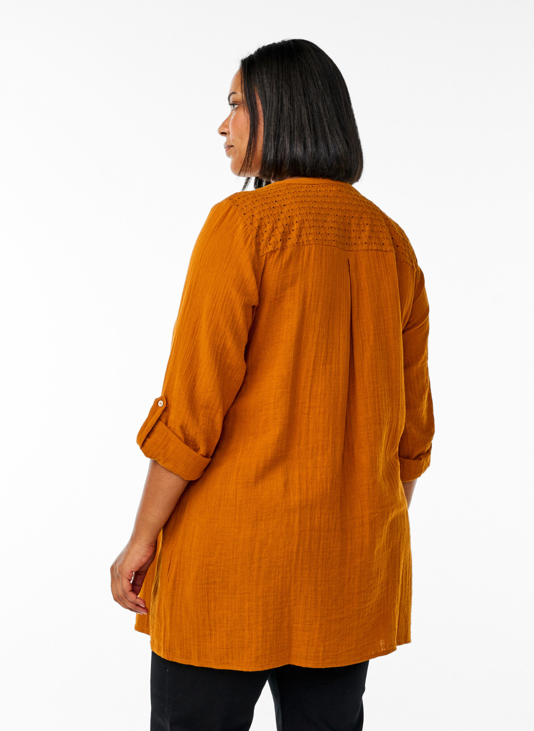ZizziTunique en mousseline de coton avec broderie anglaise, Orange, Model image number 2