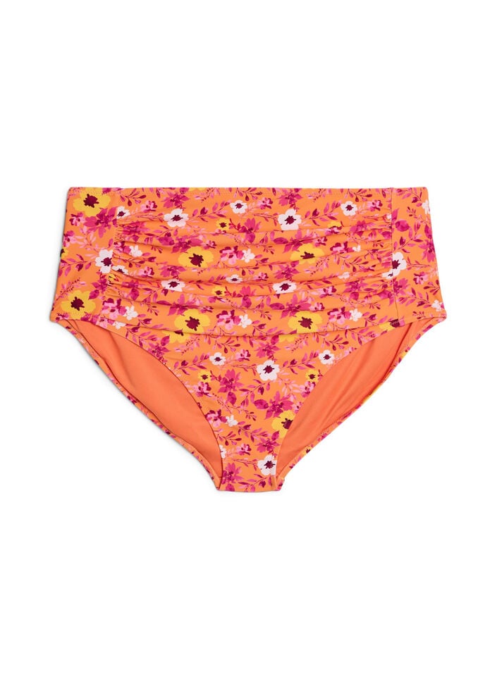 Culotte de bikini taille haute &agrave; motif, Orange, Packshot image number 0