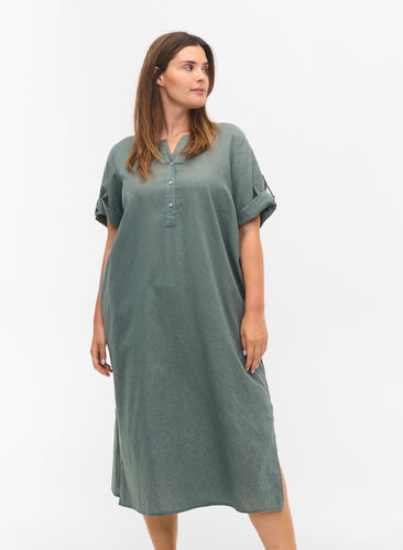 Lange blouse jurk met korte mouwen, Balsam Green, Model image number 0