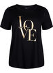 T-shirt en coton avec texte dor&eacute;, Black w. Gold Love, Packshot image number 0