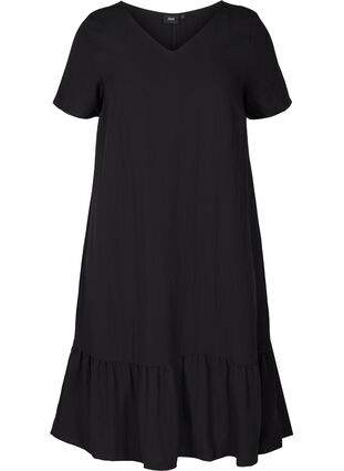 Viscose jurk met korte mouwen en v-hals, Black, Packshot image number 0