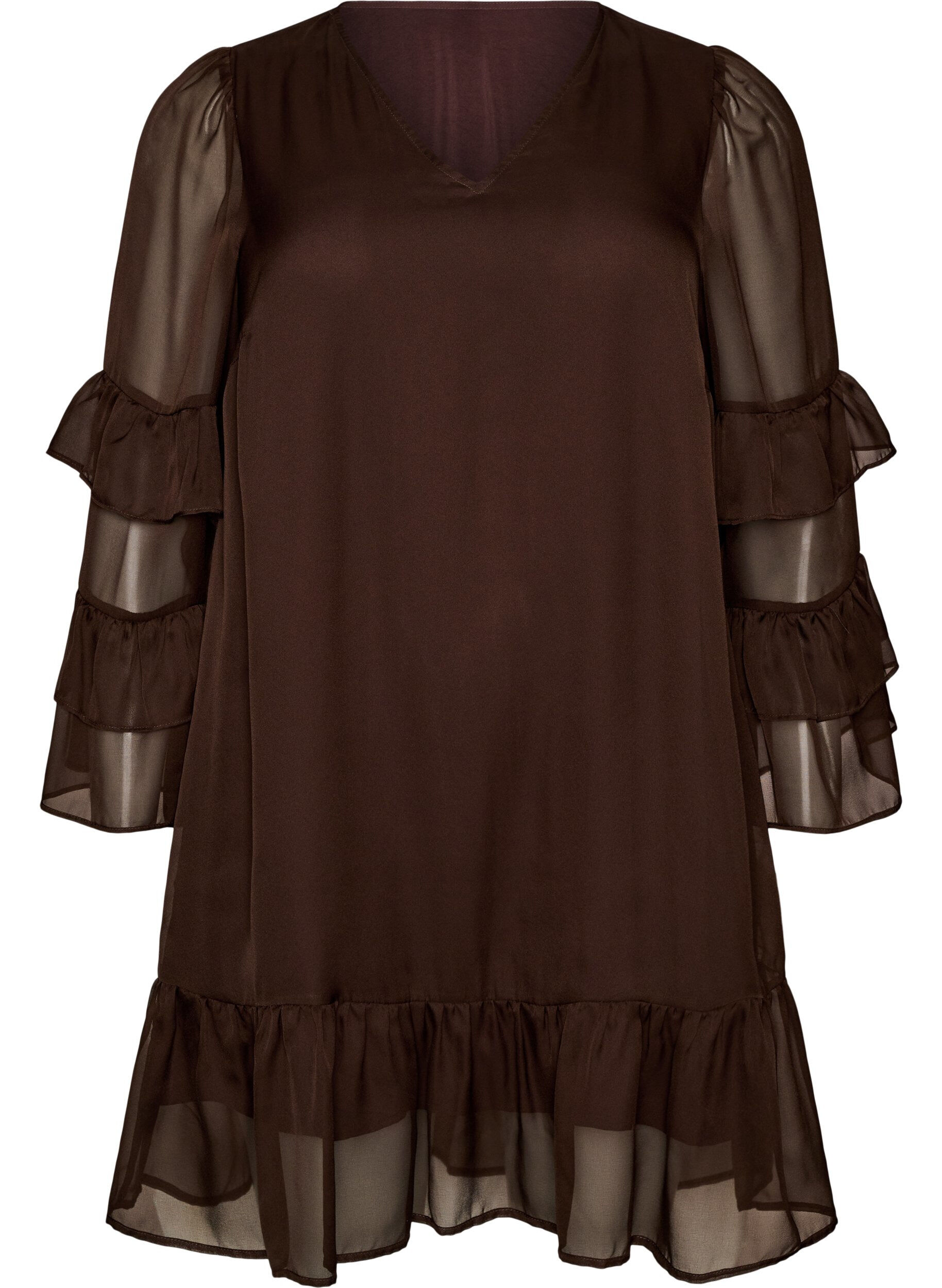Robe courte avec manches transparentes &agrave; volants