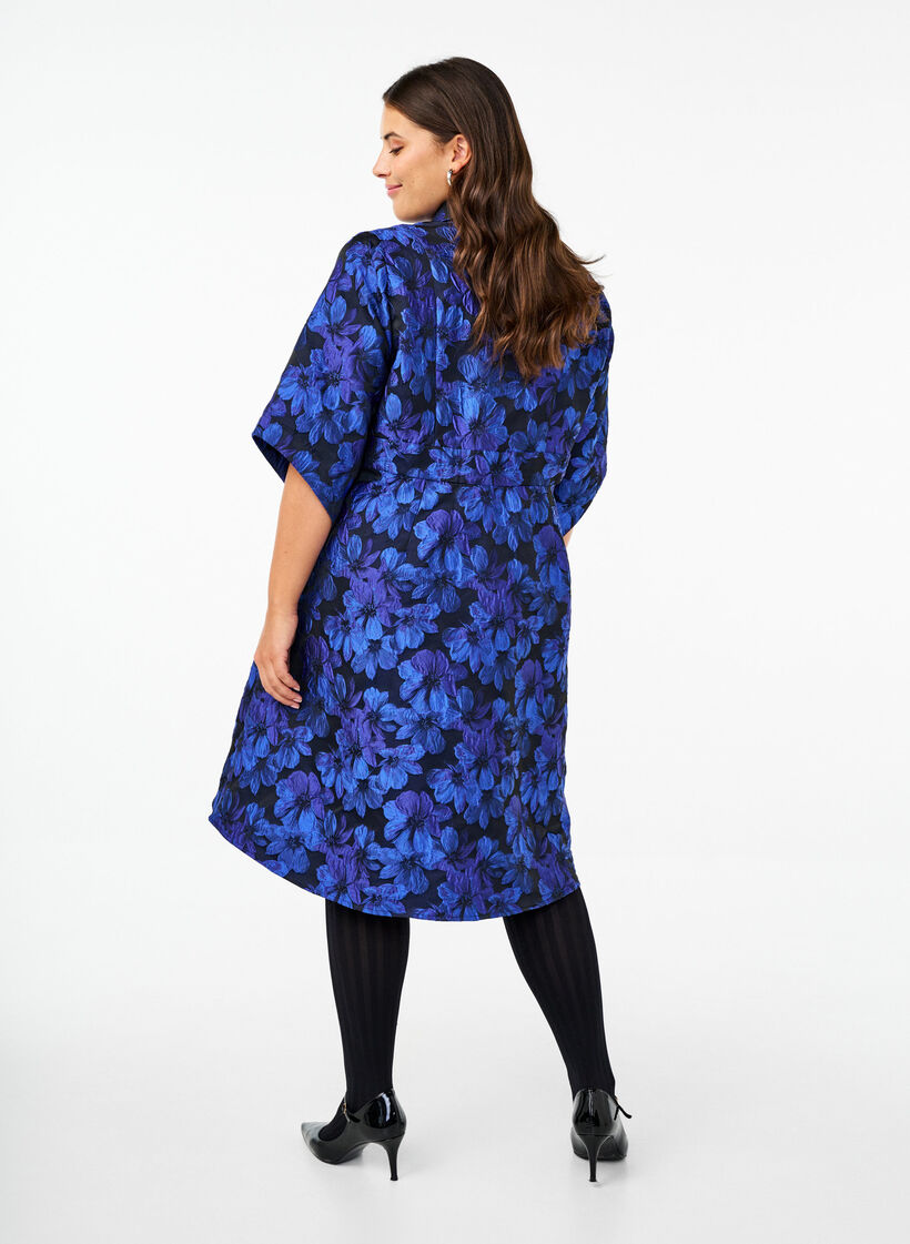 Robe courte en jacquard avec manches 3/4, Black Blue, Model image number 1
