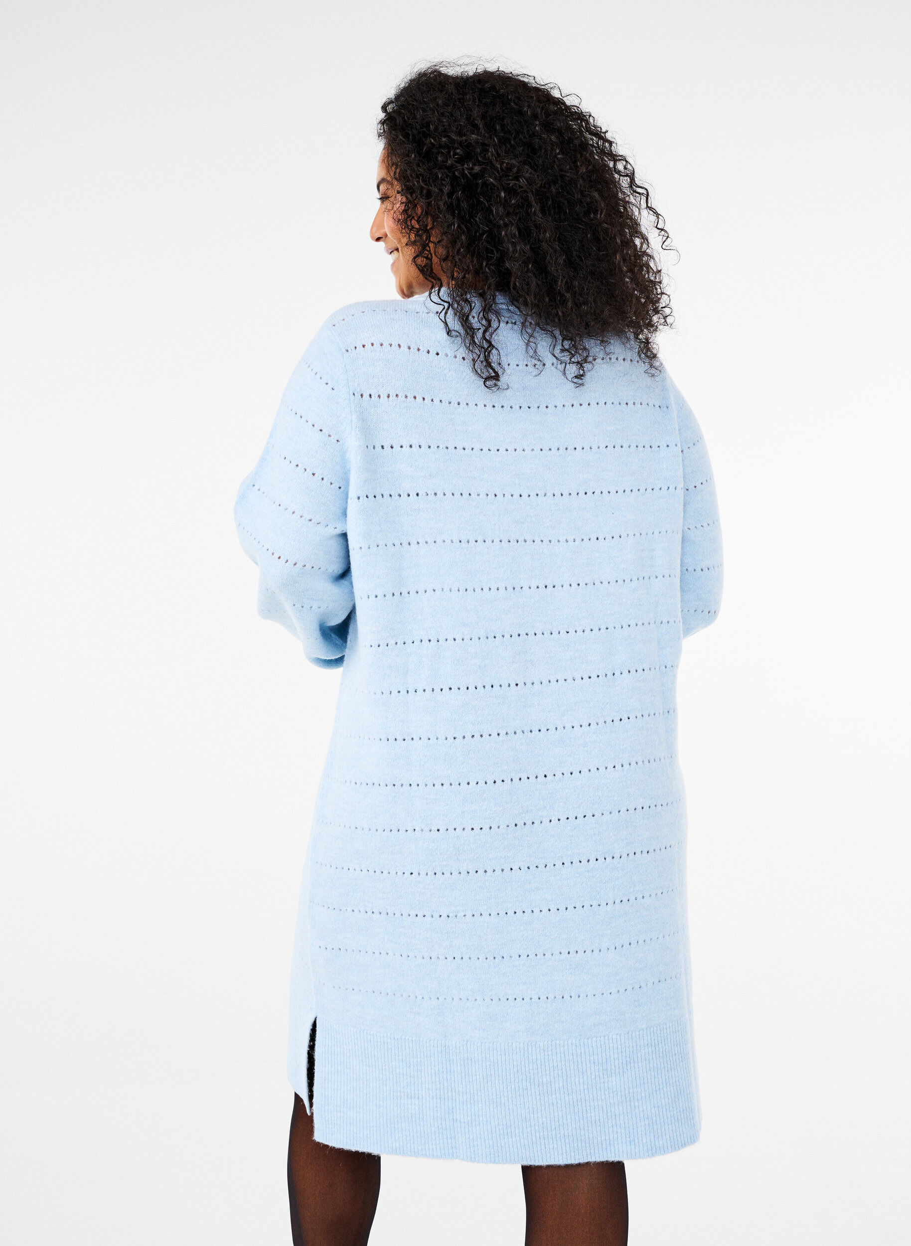 ZizziGebreide jurk met splitjes en kantpatroon, Cashmere Blue Mel., Model image number 1