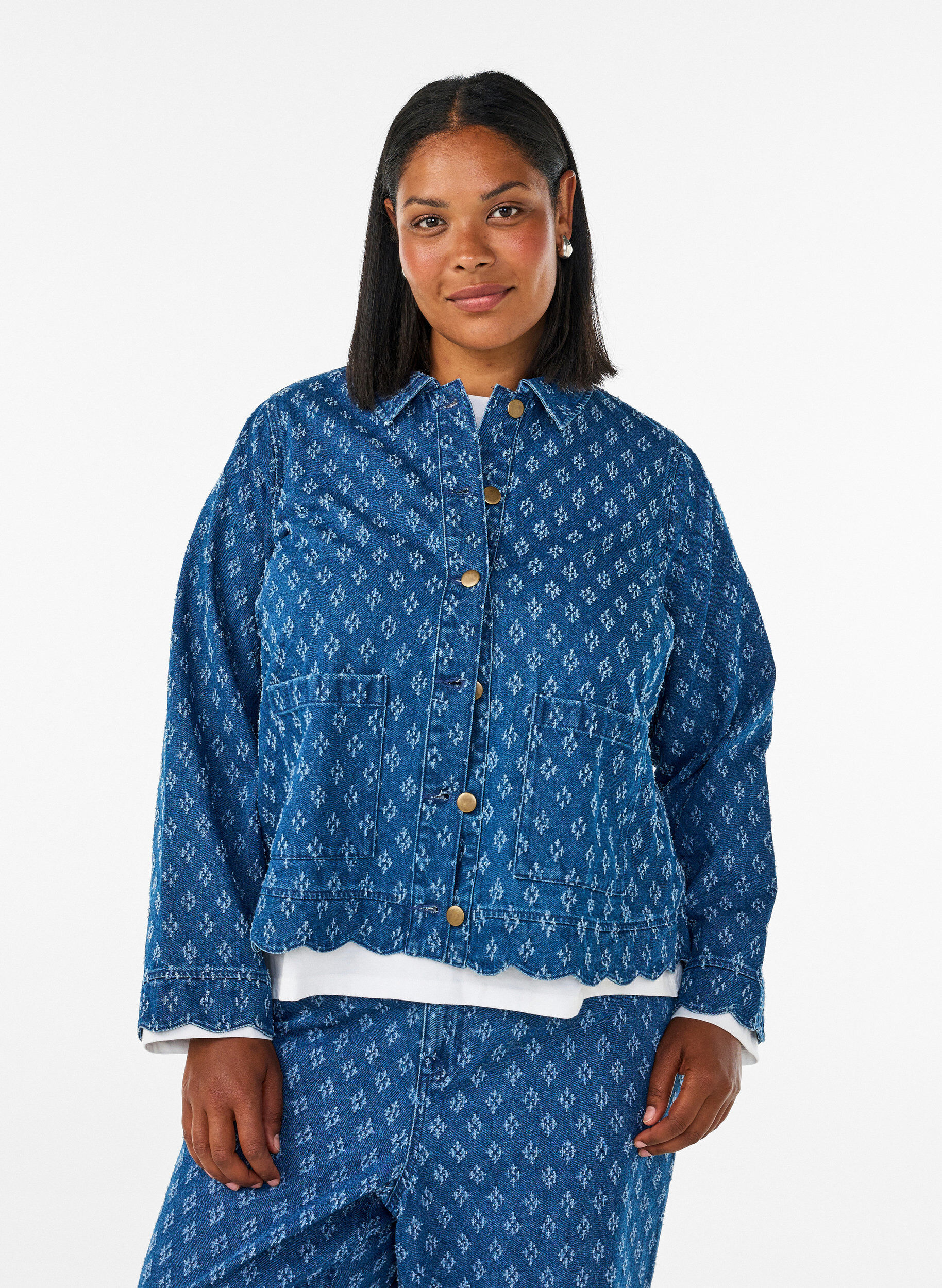ZizziDenimjack met een versleten patroon, Blauw, Model image number 0