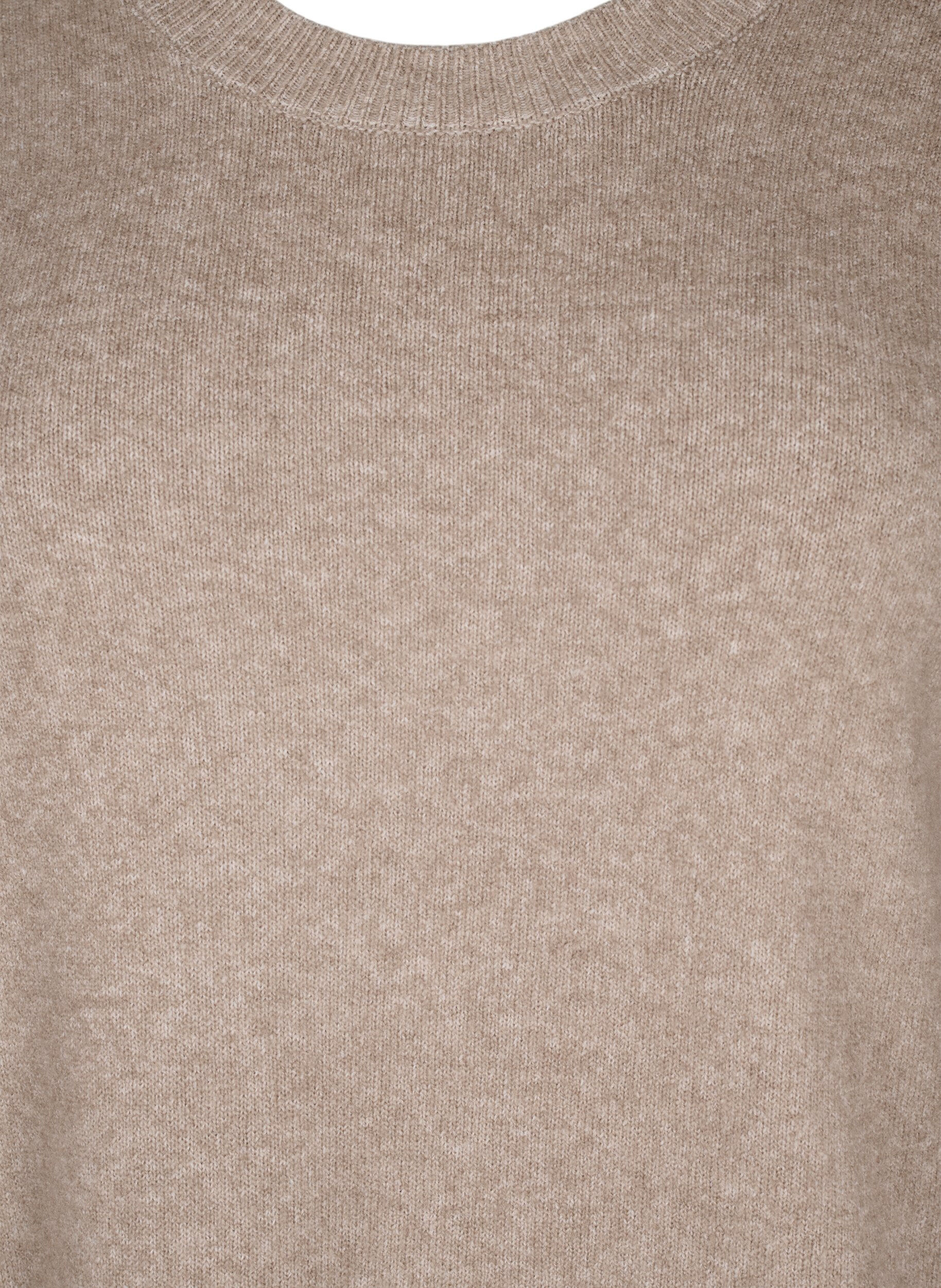 ZizziGebreide jurk met ronde hals en split, Desert Taupe Mel., Packshot image number 2