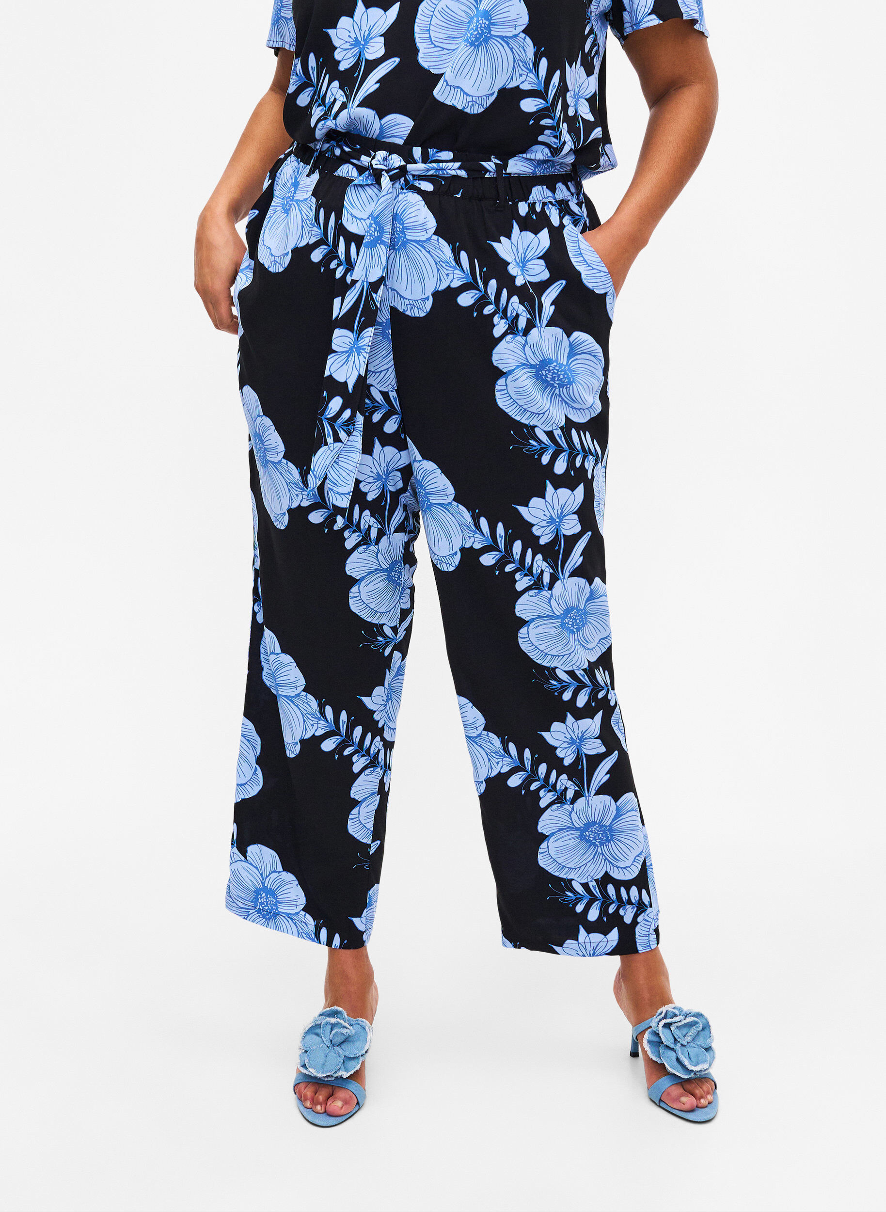 ZizziViscose broek met hoge taille, Zwart, Model image number 2