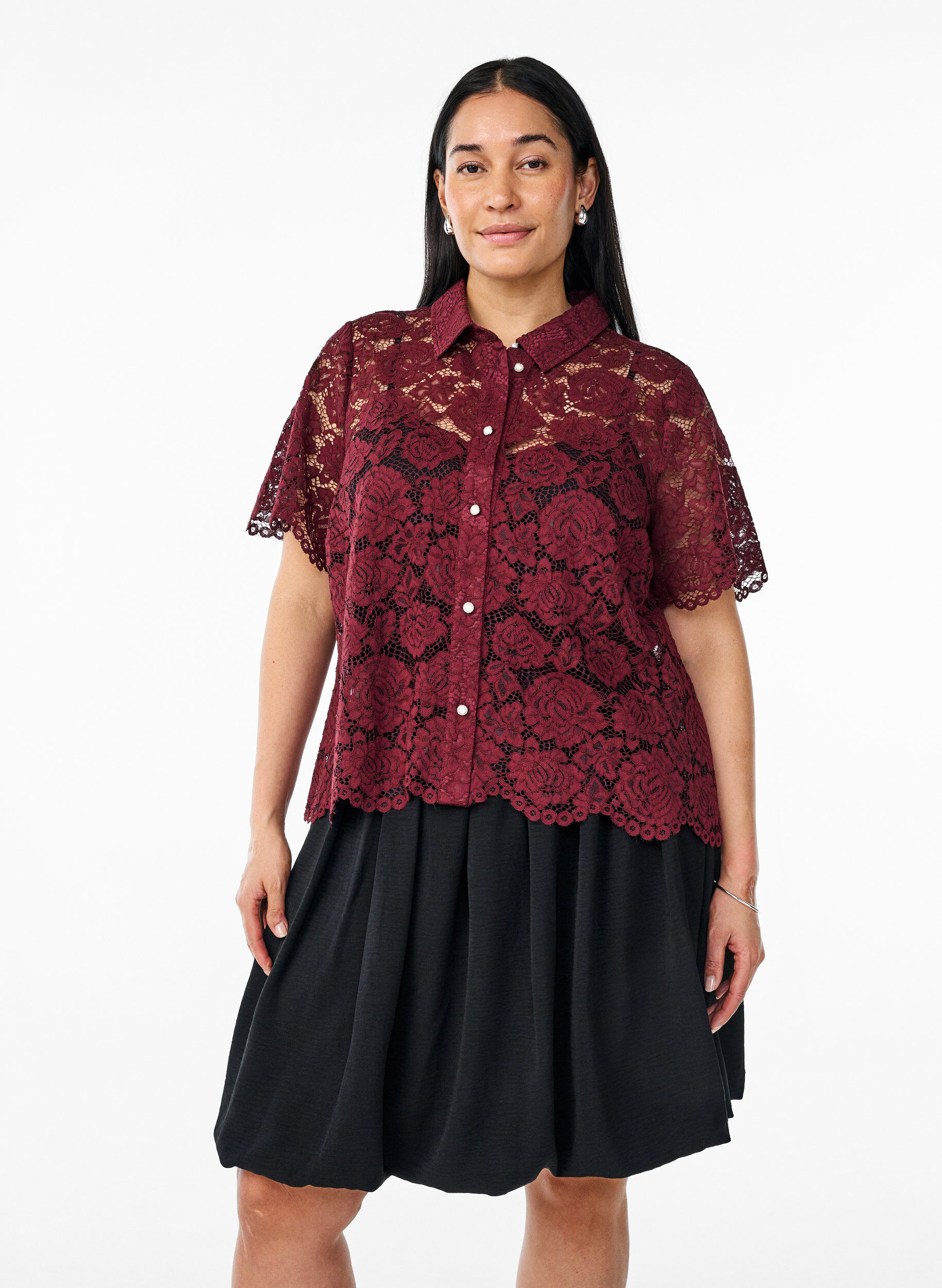 Korte ballonrok met een elastische taille, Zwart, Model