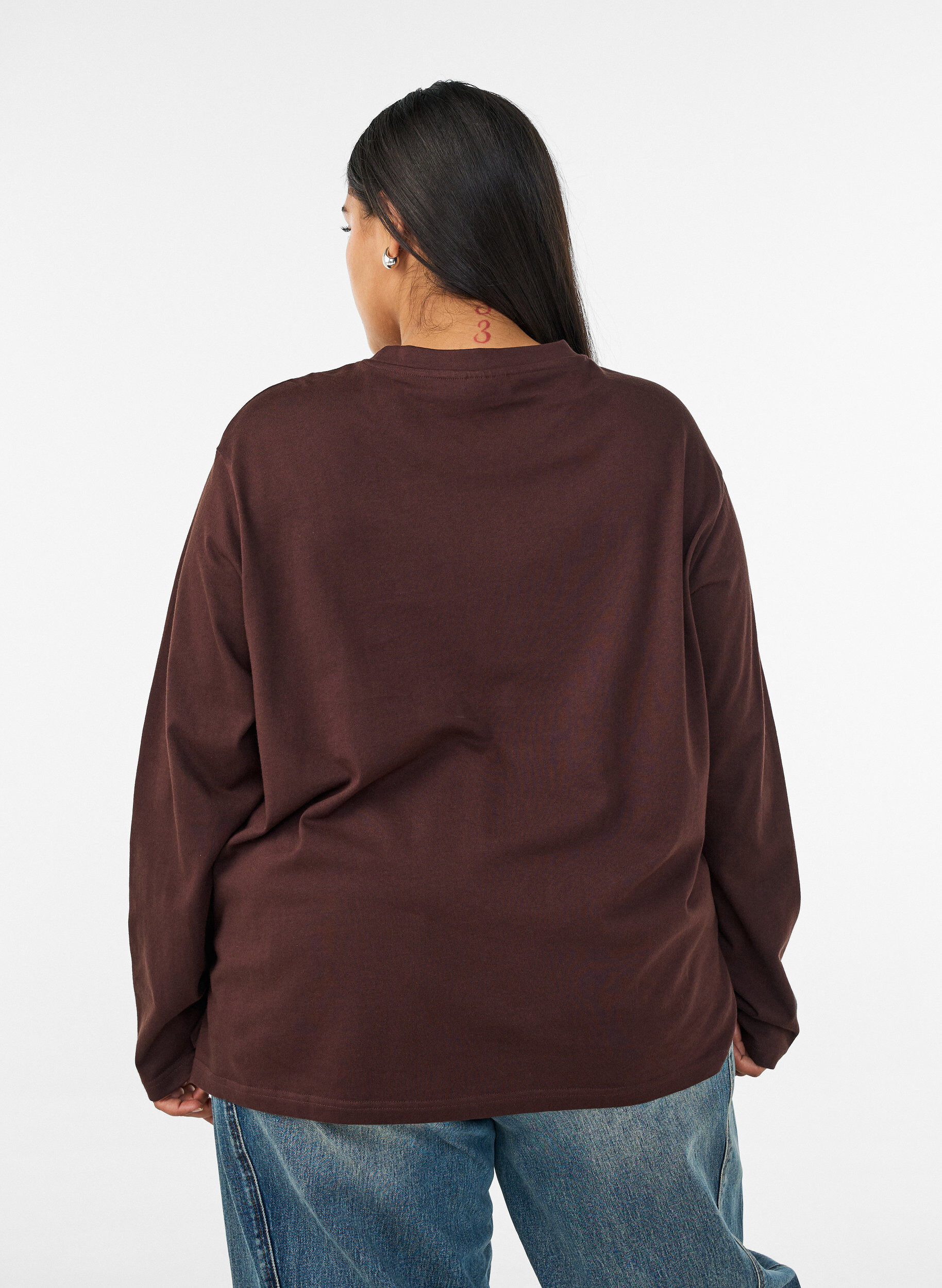 ZizziT-shirt Basic &agrave; manches longues, Marron, Model image number 2
