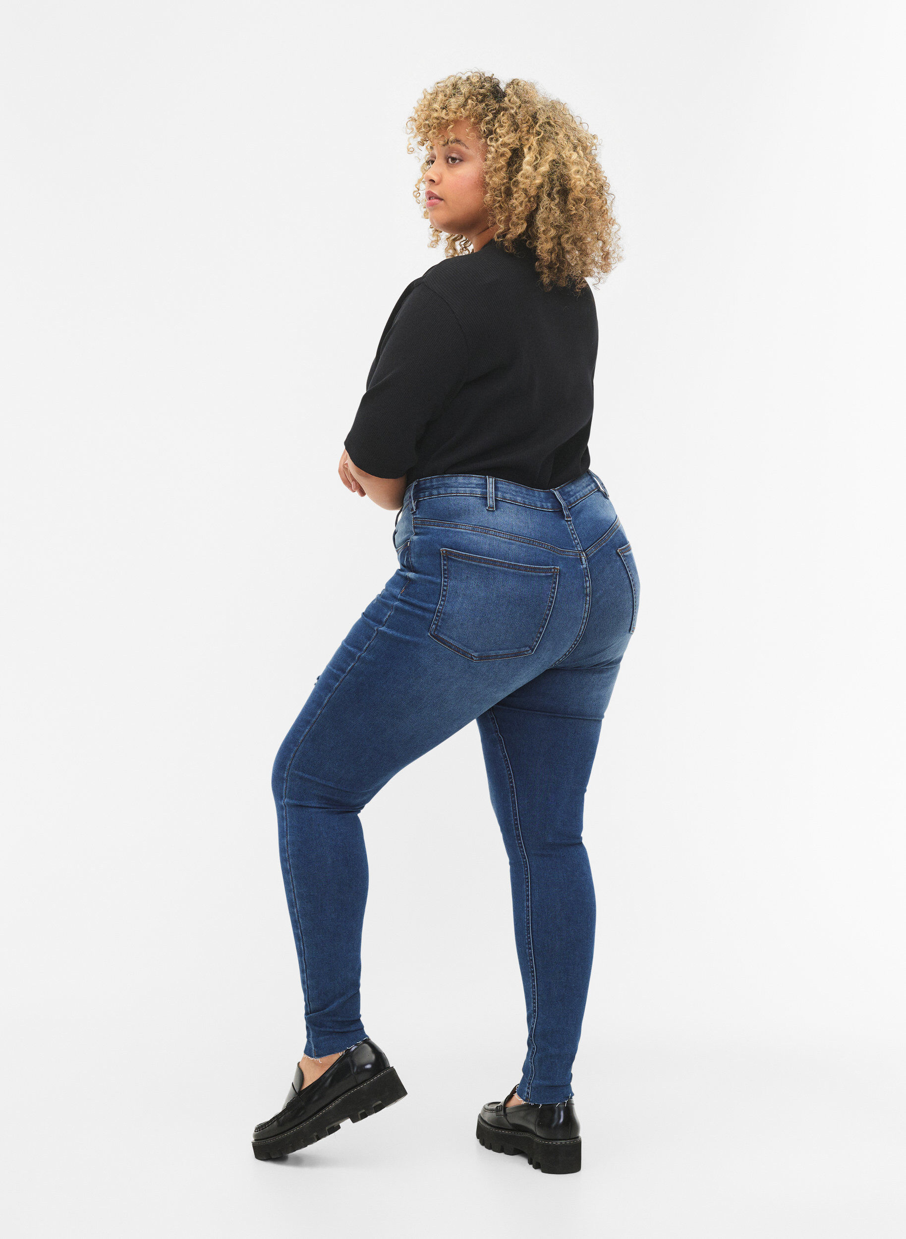 ZizziAmy jeans met hoge taille en knopen, Blue denim, Model image number 1