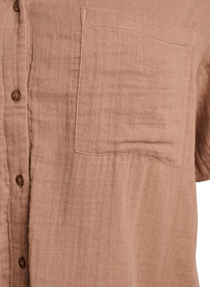 Blouse en mousseline de coton &agrave; manches courtes, Marron, Packshot