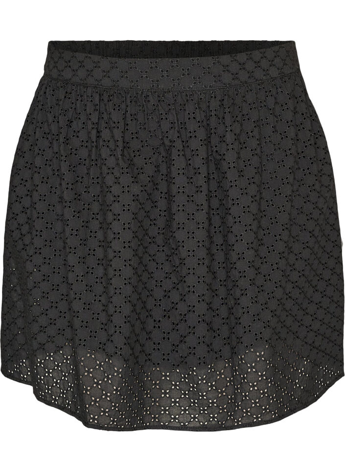 Jupe courte en broderie anglaise avec ceinture &eacute;lastique, Noir, Packshot image number 0