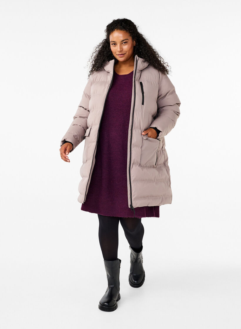 Doudoune avec capuche et poches, Beige, Model image number 1