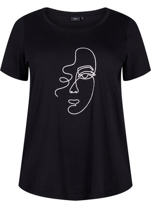 T-shirt en coton avec imprimé scintillant, Black Shimmer Face, Packshot image number 0