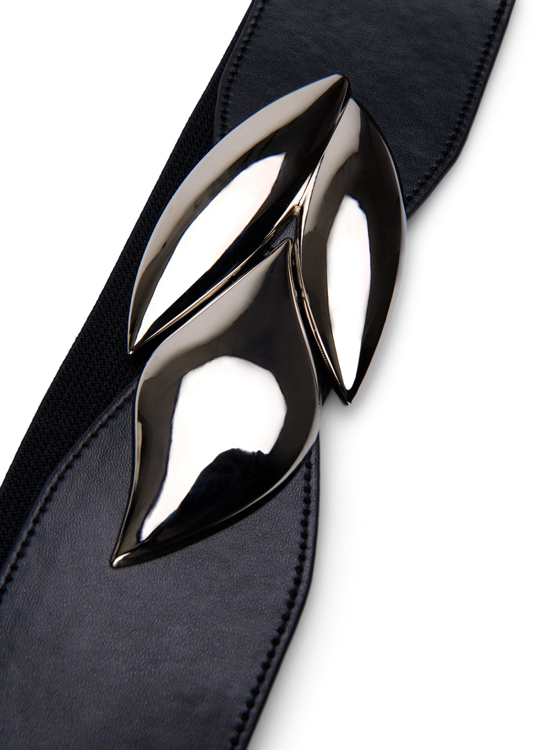 ZizziElastische tailleband met zilverkleurige gesp, Black Silver Buckle, Packshot image number 1